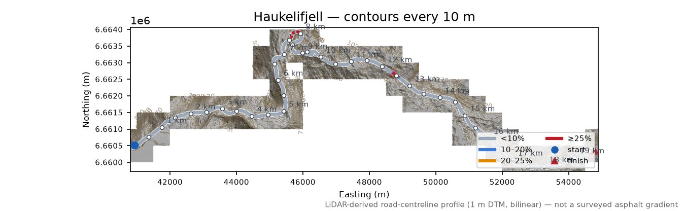 Haukelifjell LiDAR hillshade map with contours