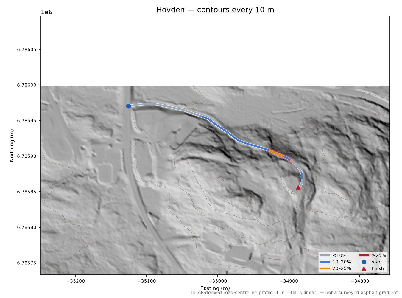 Hovden LiDAR hillshade map with contours