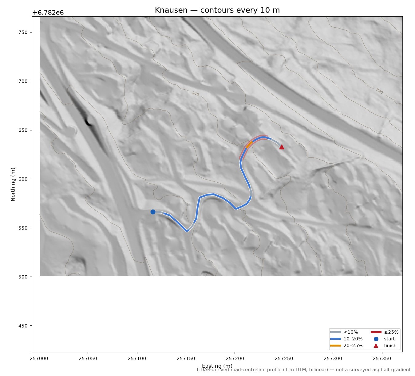 Knausen LiDAR hillshade map with contours