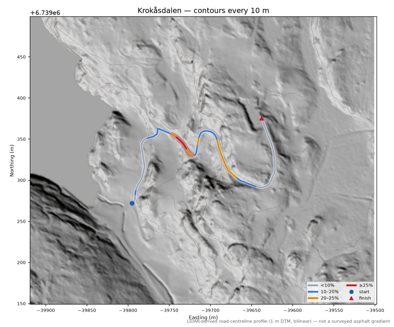 Krokåsdalen LiDAR hillshade map with contours