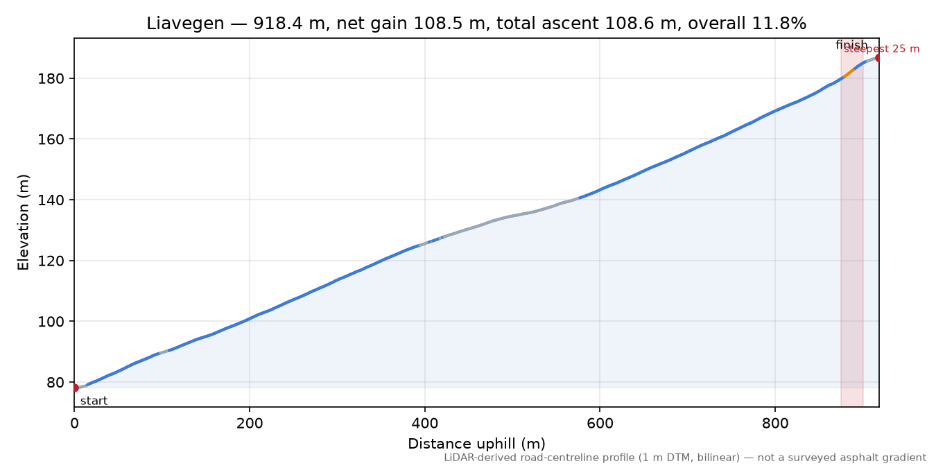 Liavegen elevation profile