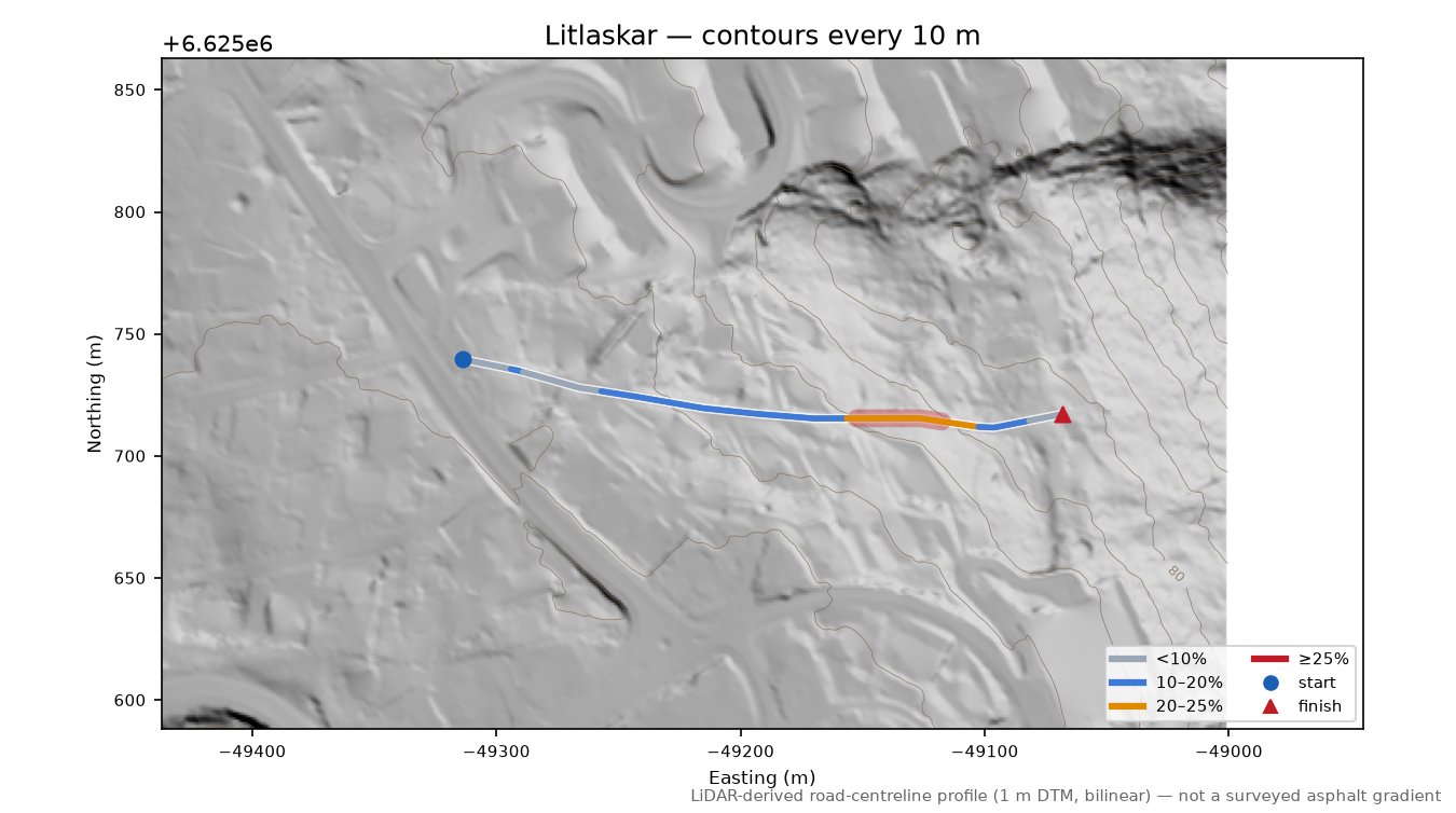 Litlaskar LiDAR hillshade map with contours