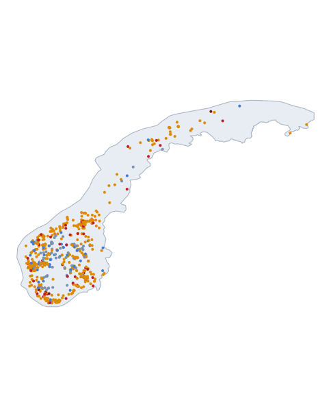 Map of the Norwegian measured set
