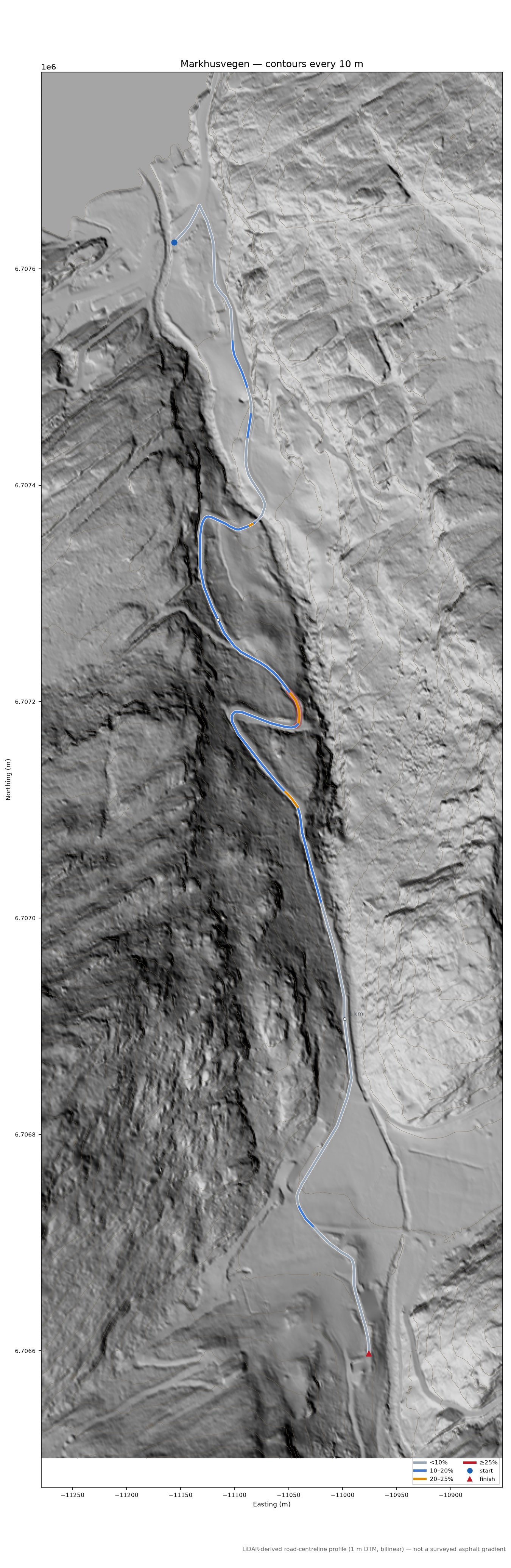 Markhusvegen LiDAR hillshade map with contours