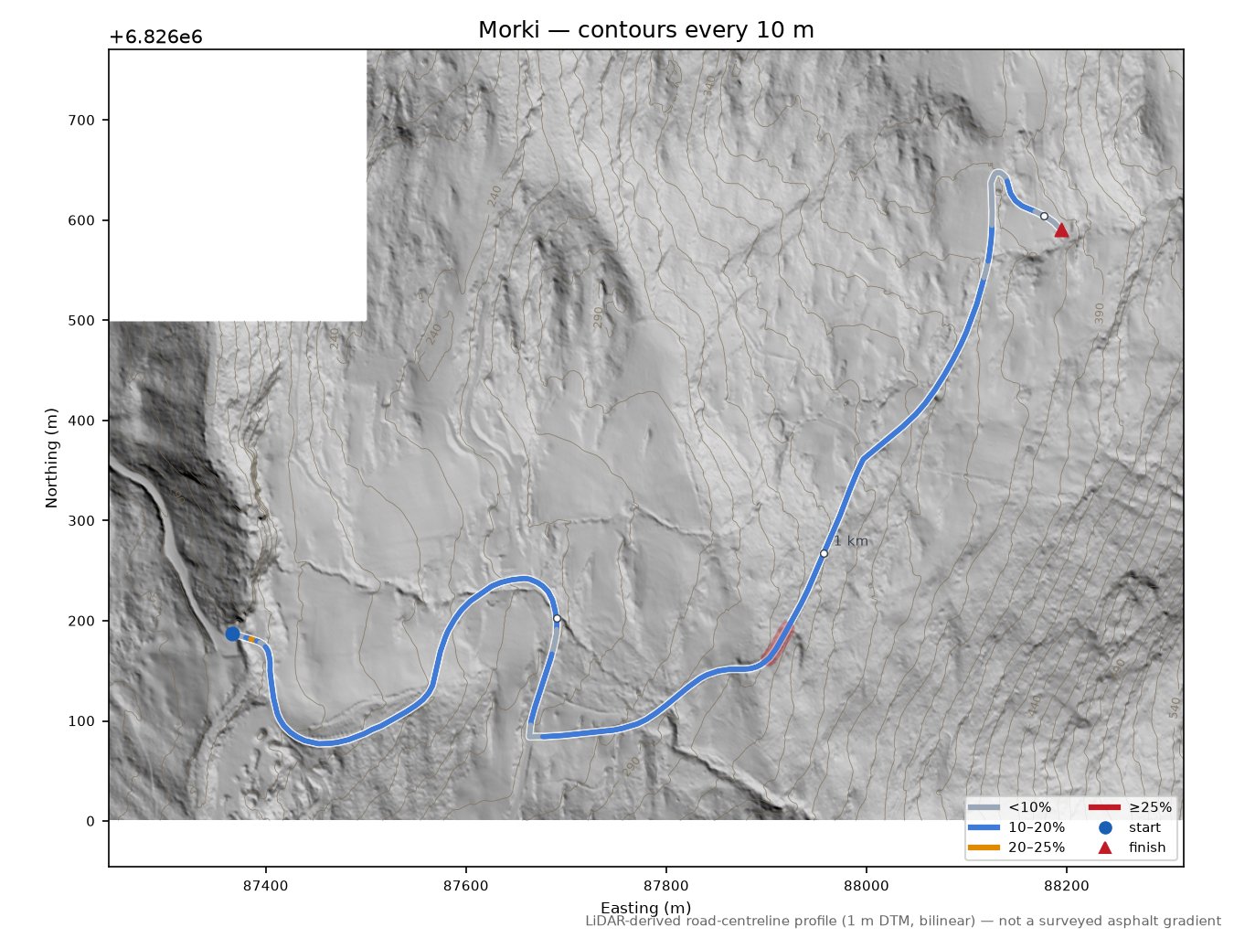 Morki LiDAR hillshade map with contours