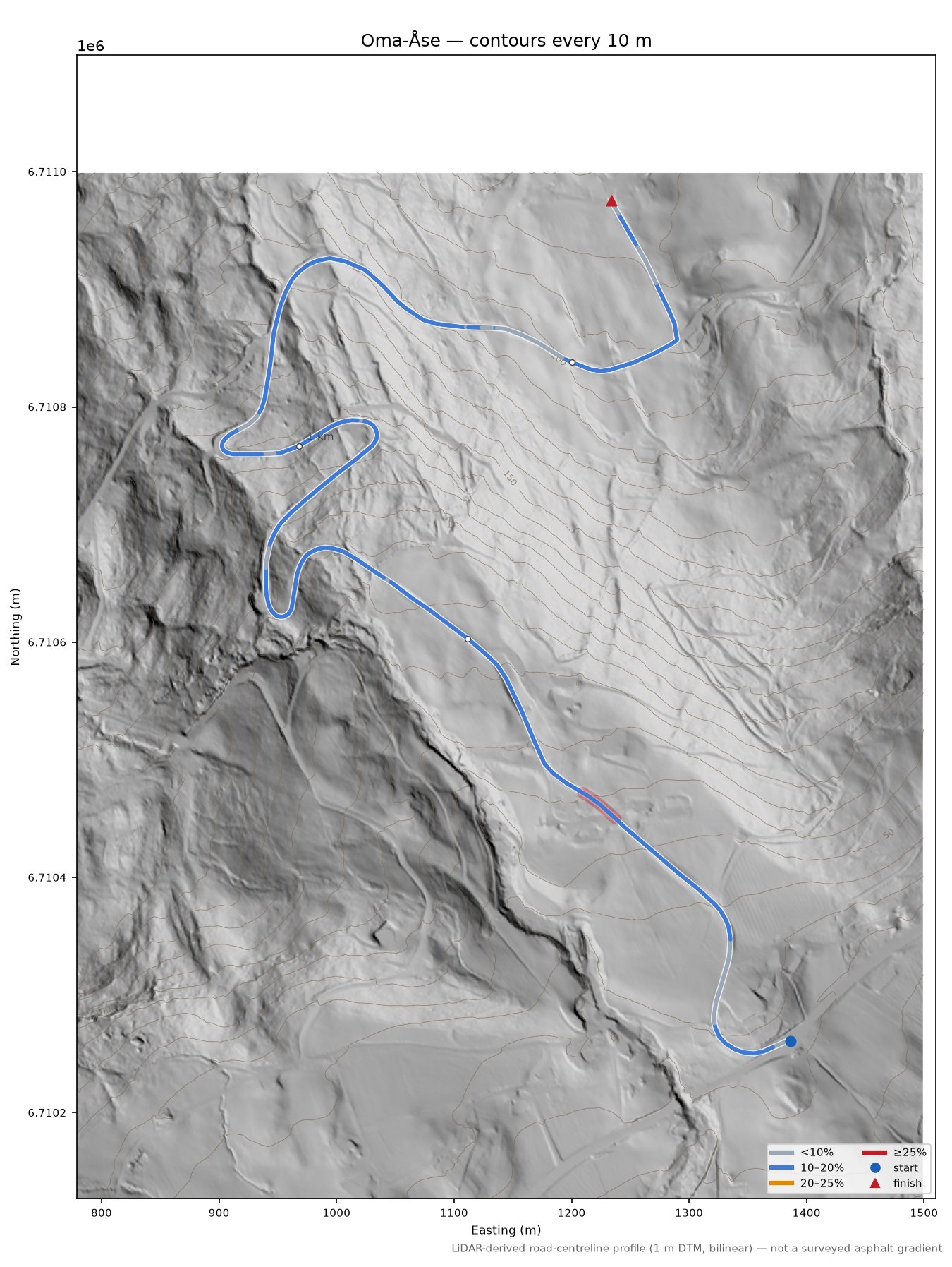 Oma-Åse LiDAR hillshade map with contours