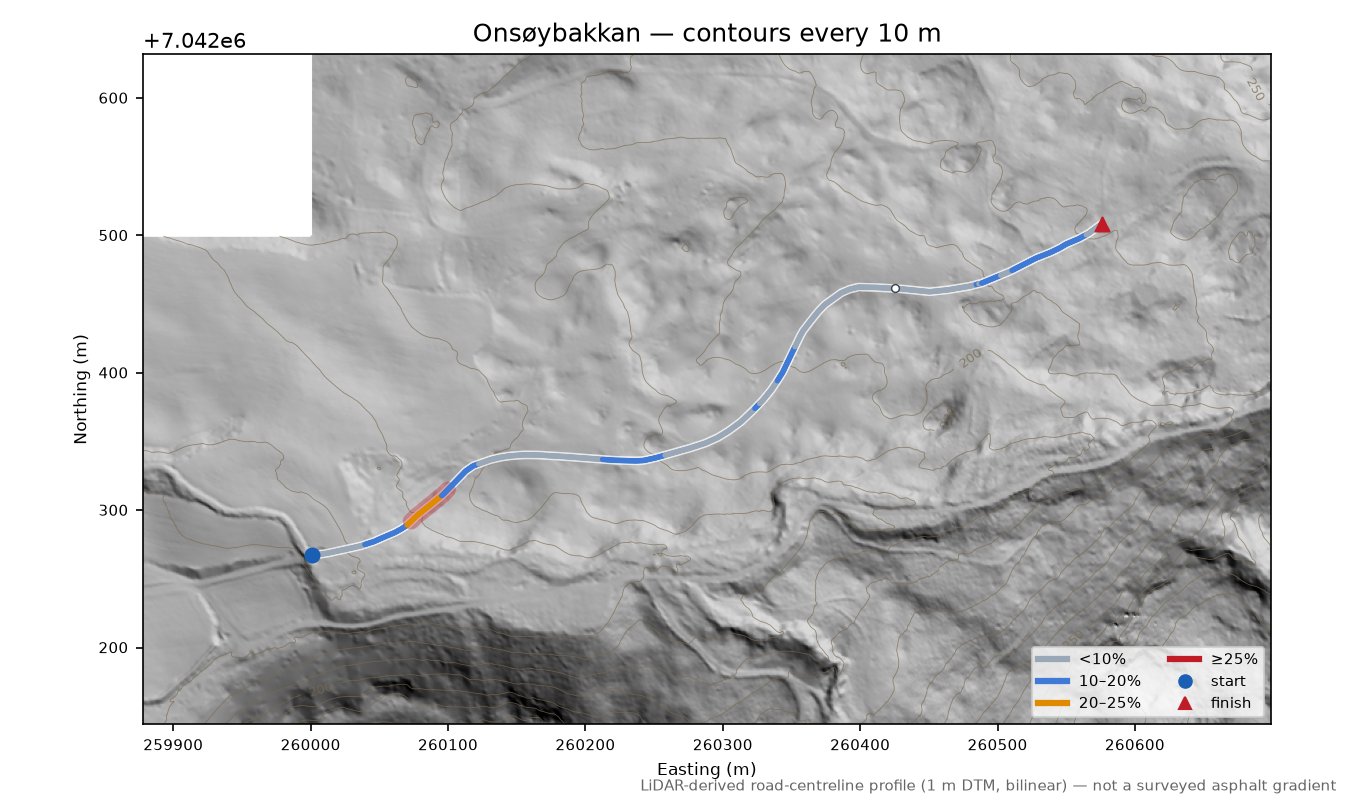 Onsøybakkan LiDAR hillshade map with contours