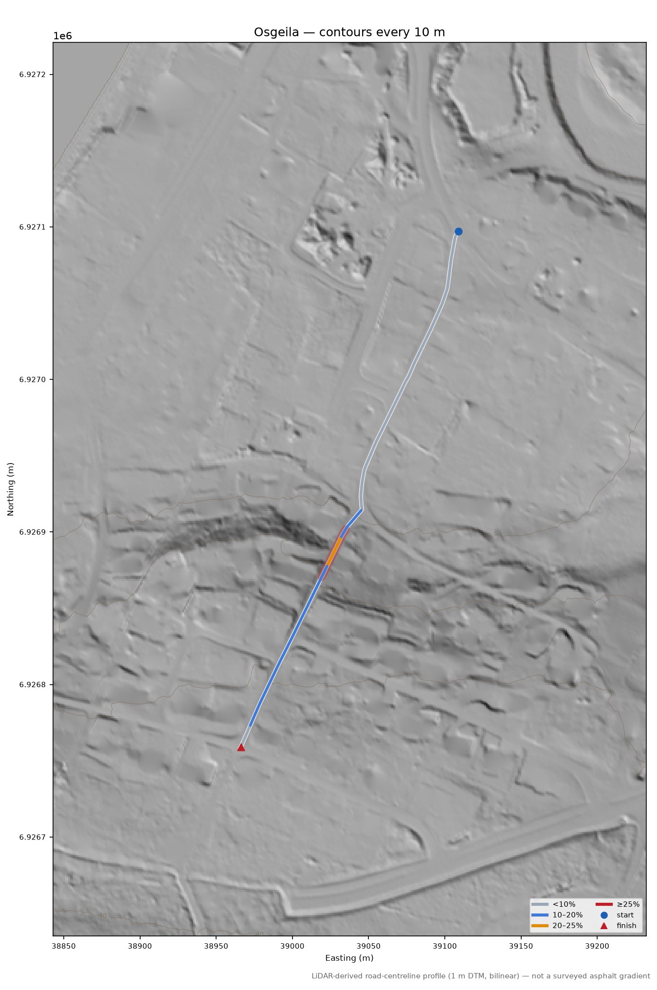 Osgeila LiDAR hillshade map with contours