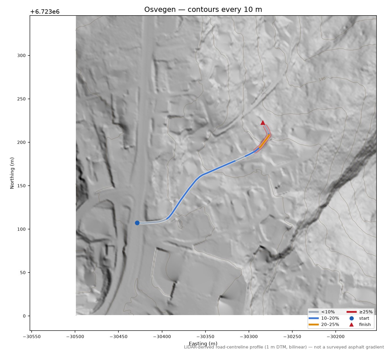 Osvegen LiDAR hillshade map with contours