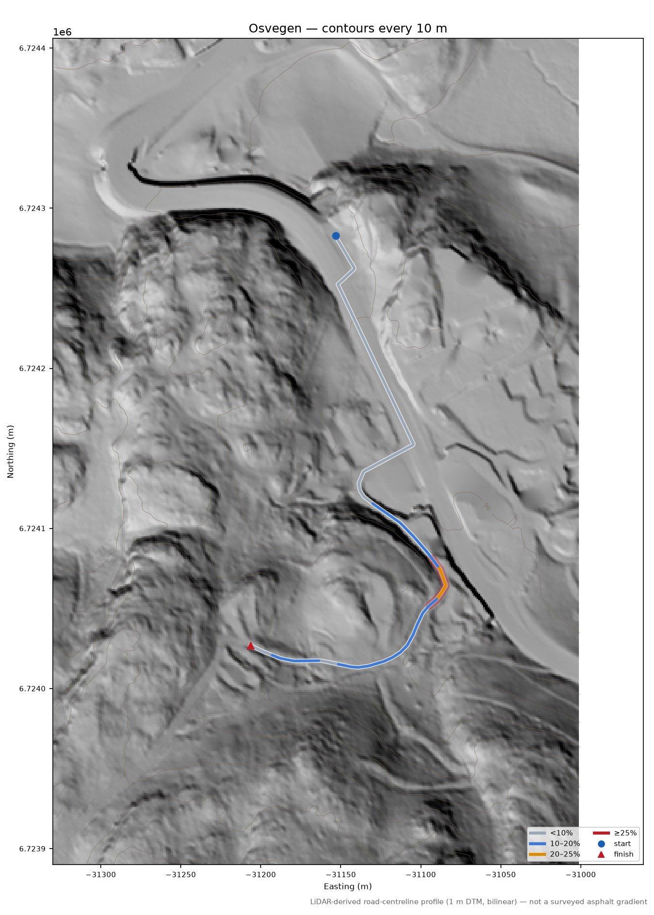 Osvegen LiDAR hillshade map with contours