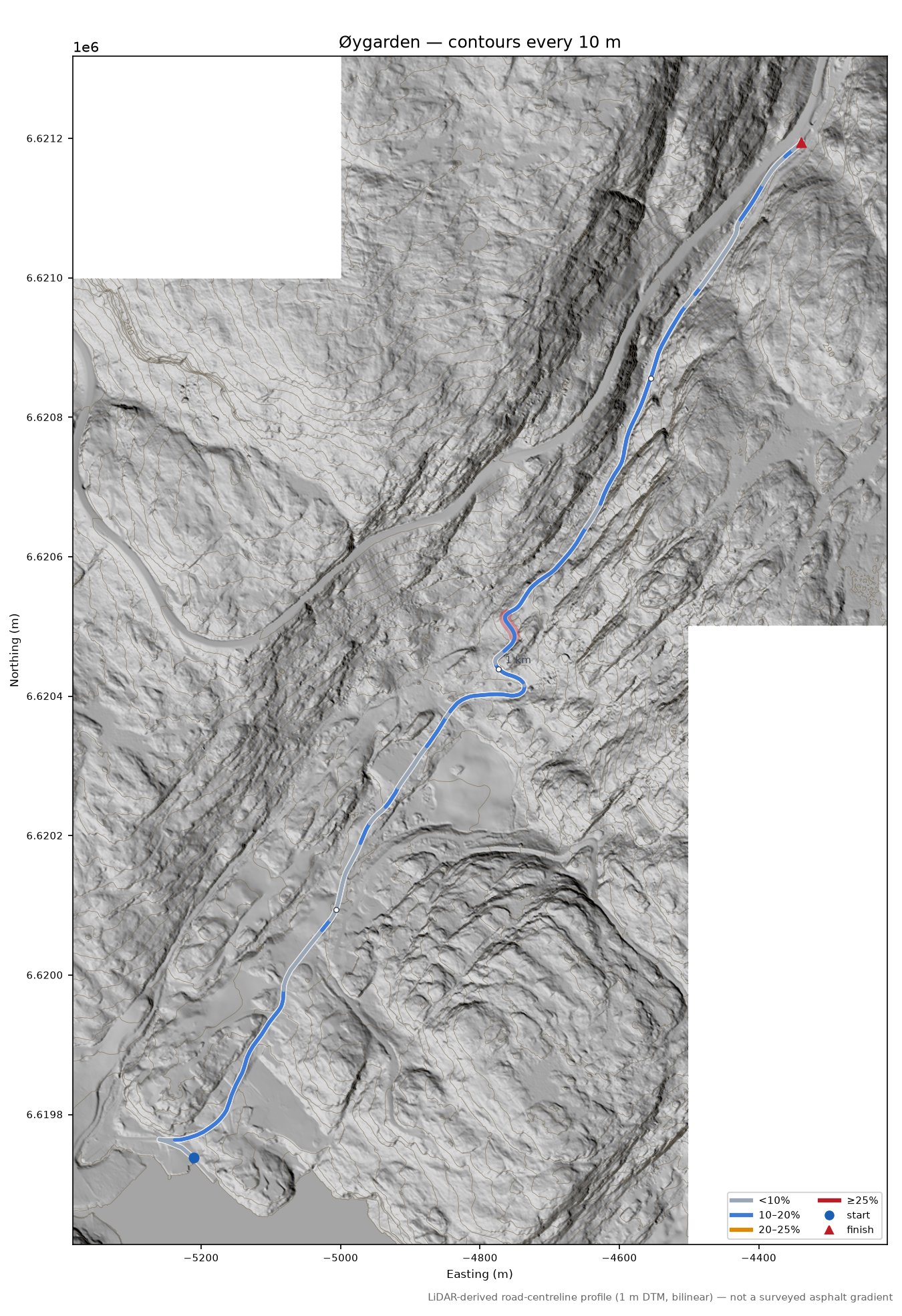Øygarden LiDAR hillshade map with contours