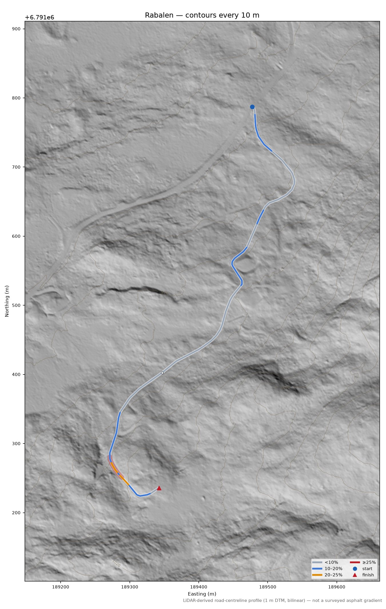 Rabalen LiDAR hillshade map with contours