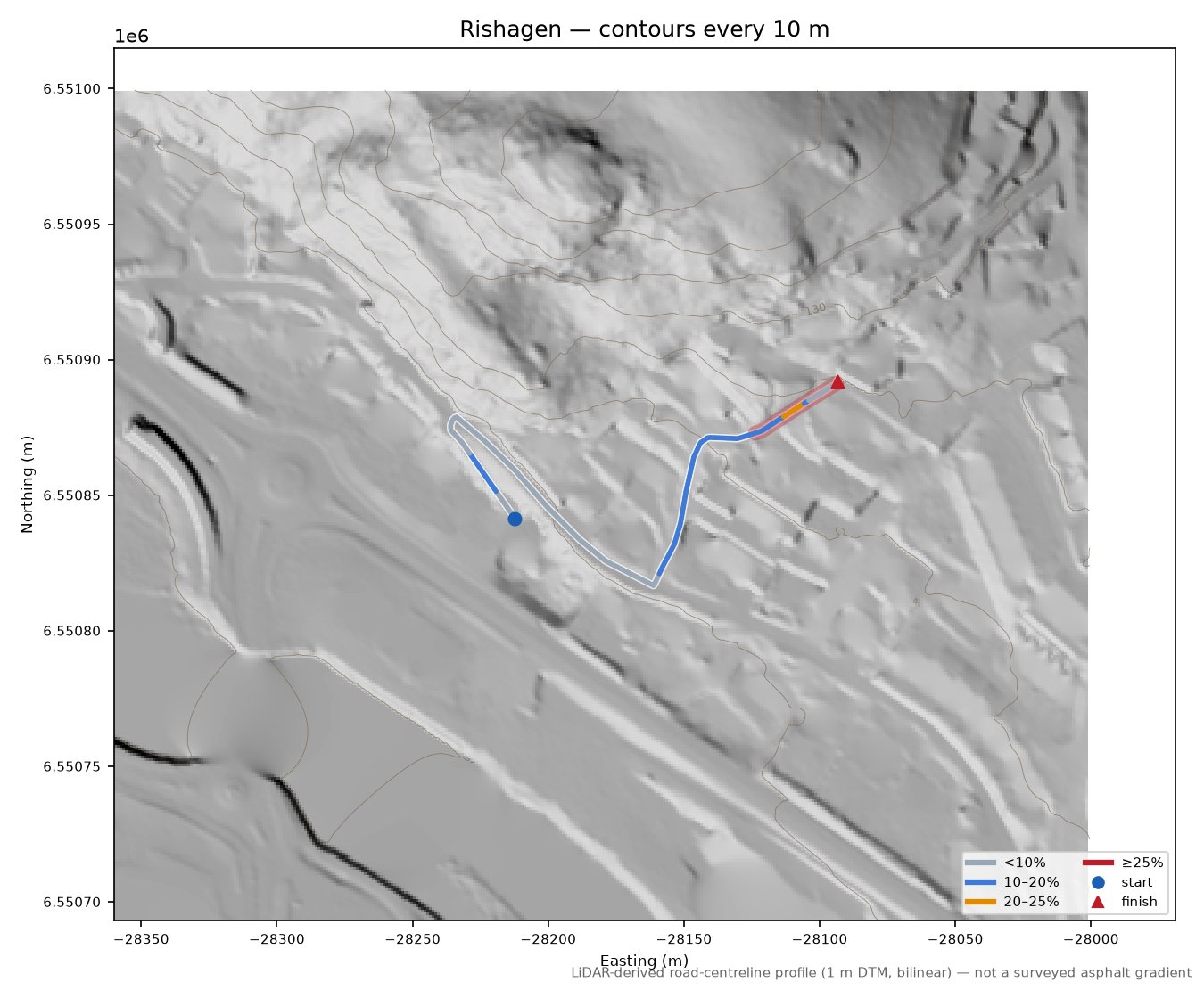 Rishagen LiDAR hillshade map with contours