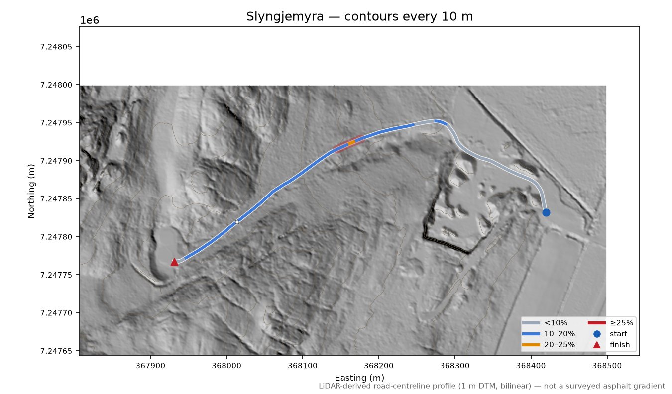 Slyngjemyra LiDAR hillshade map with contours