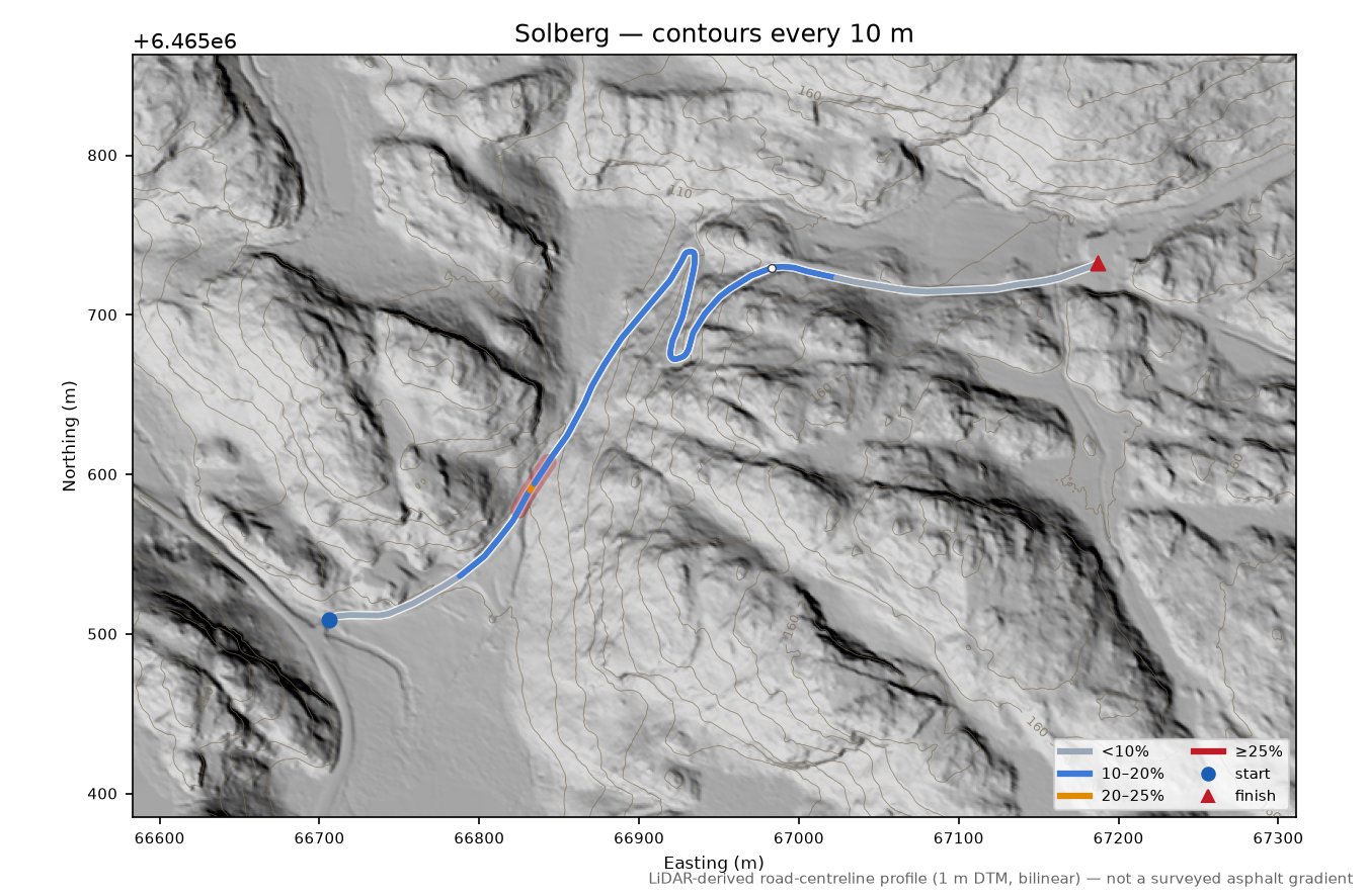 Solberg LiDAR hillshade map with contours