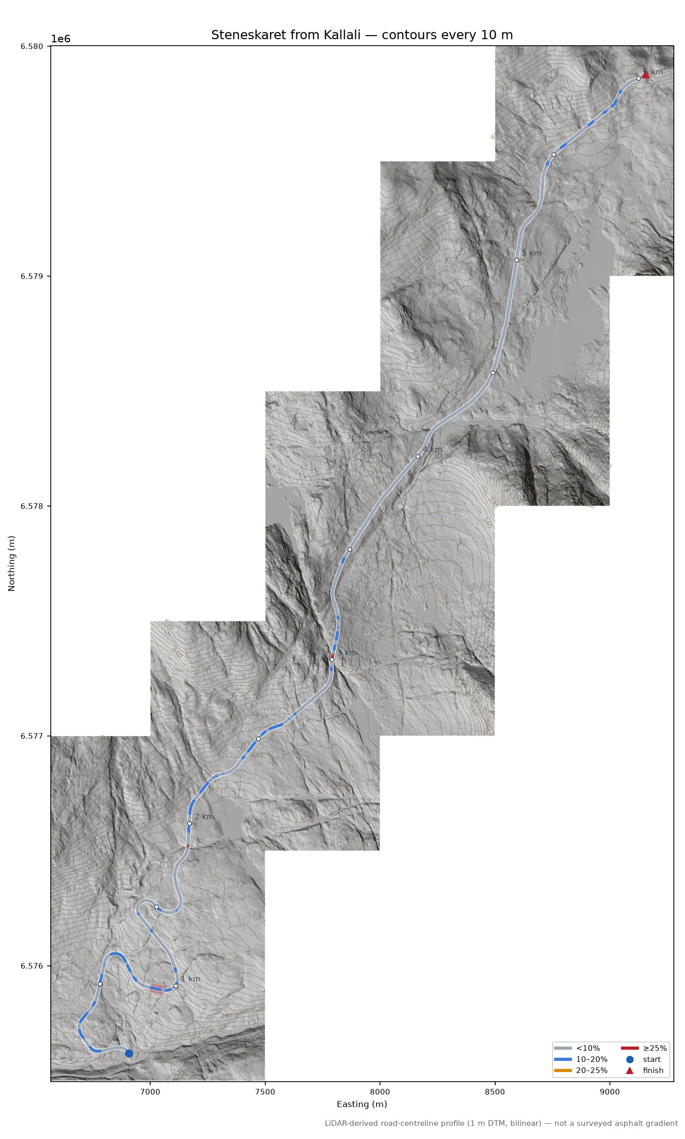 Steneskaret from Kallali LiDAR hillshade map with contours