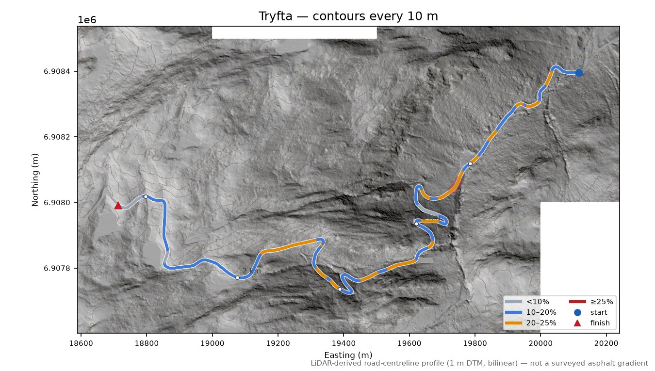 Tryfta LiDAR hillshade map with contours