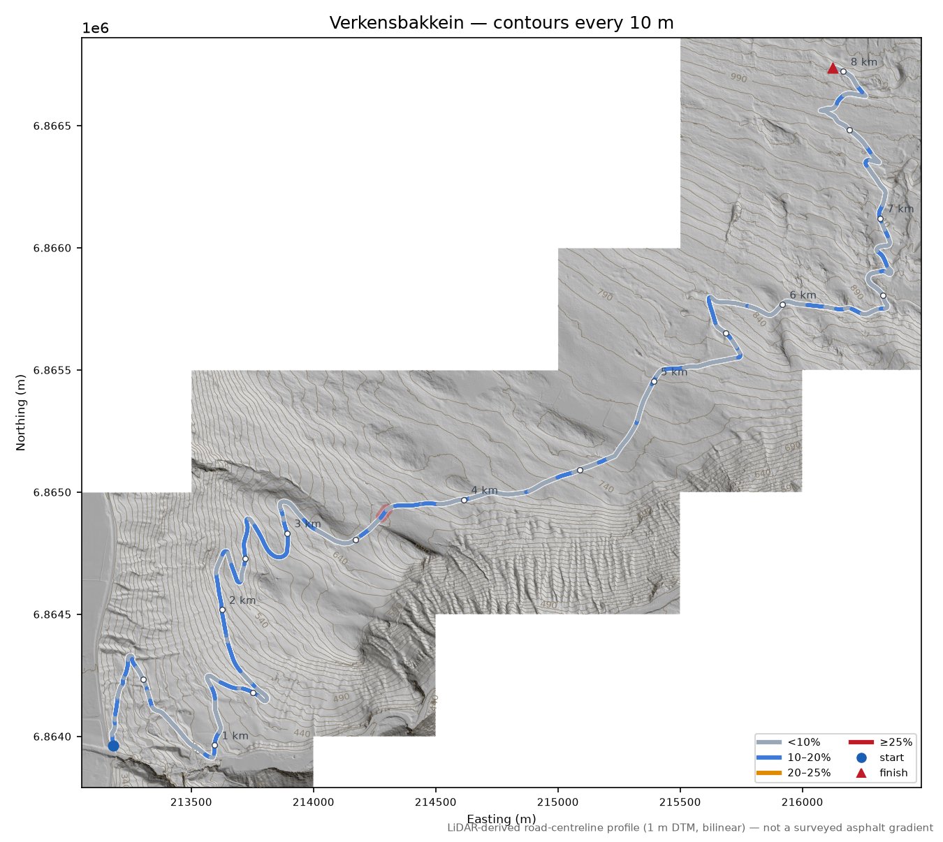 Verkensbakkein LiDAR hillshade map with contours