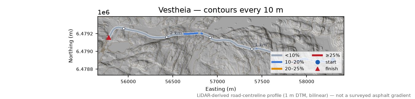 Vestheia LiDAR hillshade map with contours