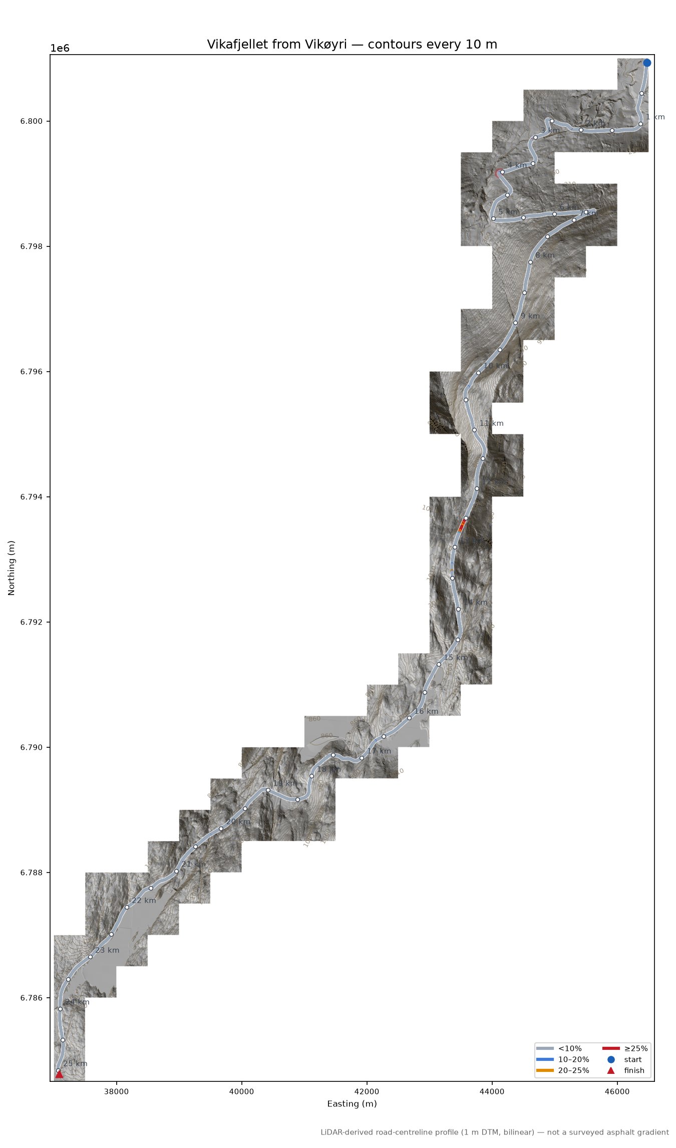 Vikafjellet from Vikøyri LiDAR hillshade map with contours