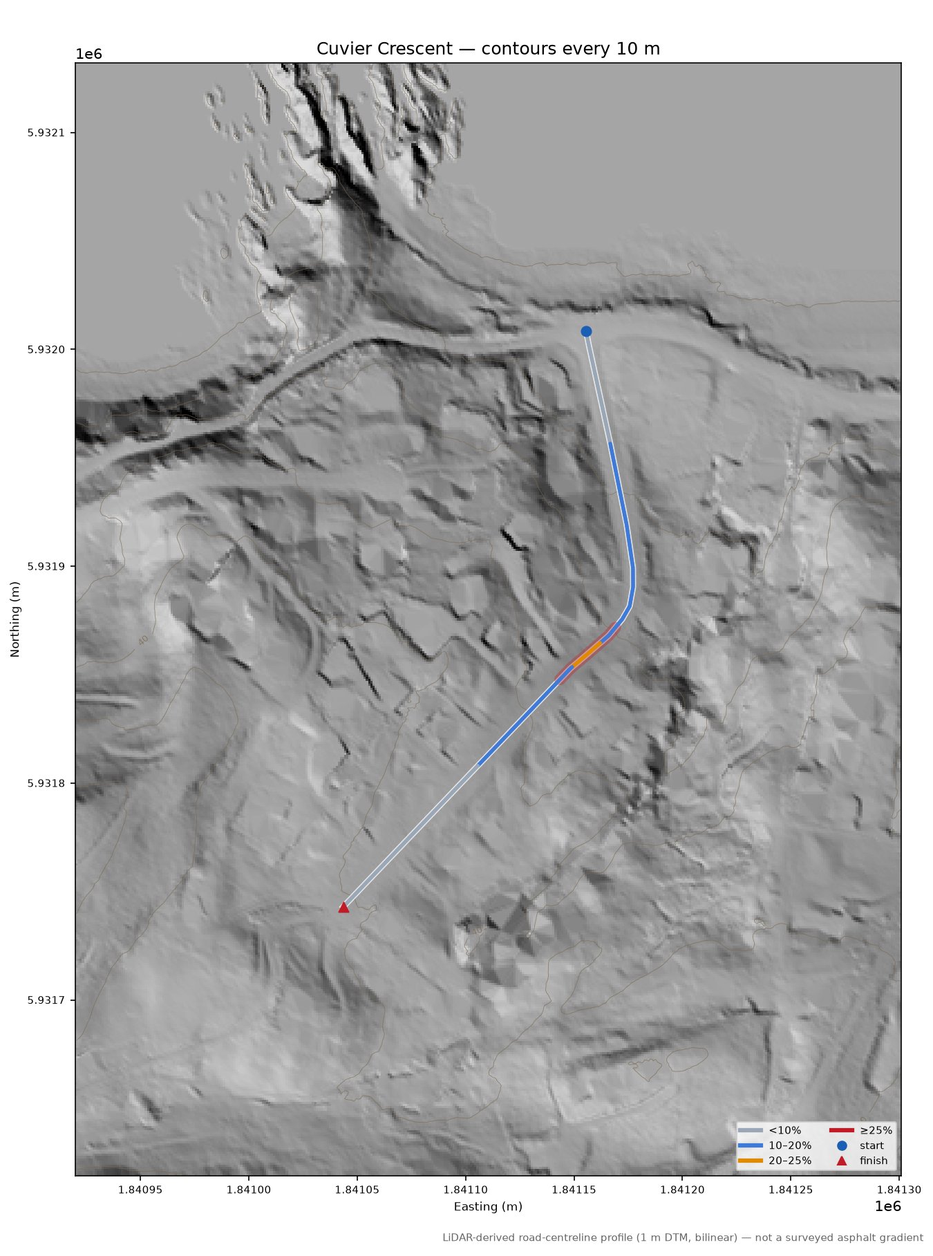 Cuvier Crescent LiDAR hillshade map with contours