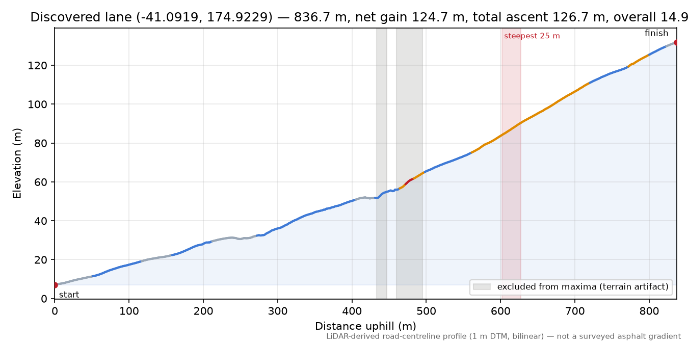 Discovered lane (-41.0919, 174.9229) elevation profile