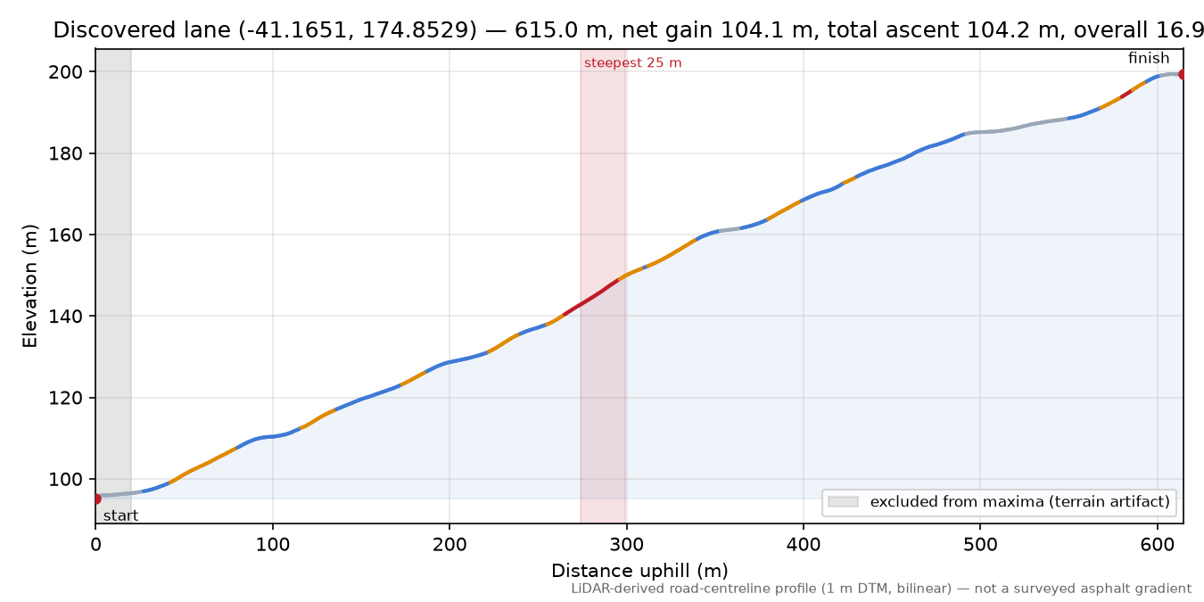 Discovered lane (-41.1651, 174.8529) elevation profile