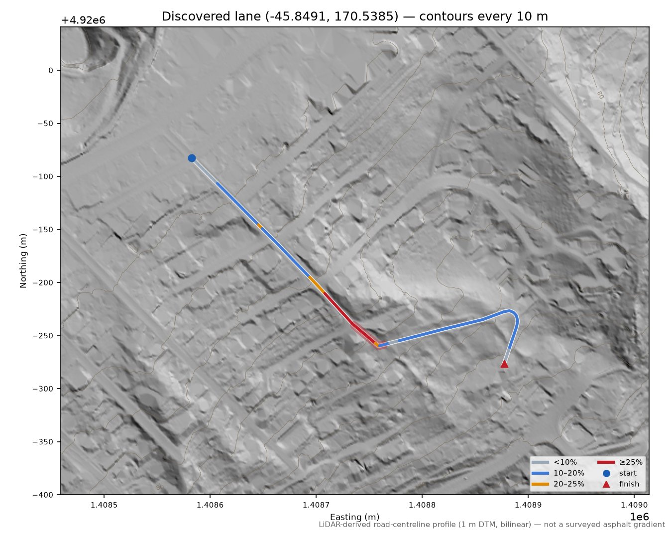 Arnold Street LiDAR hillshade map with contours