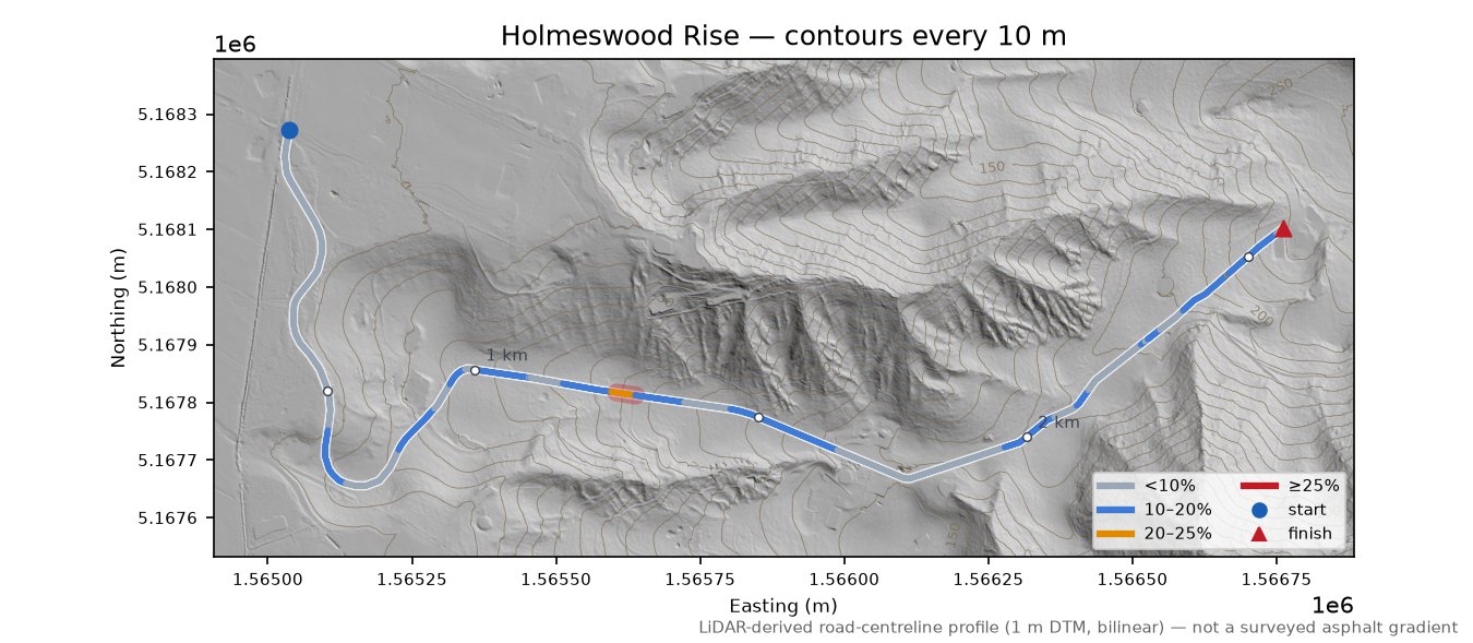 Holmeswood Rise LiDAR hillshade map with contours