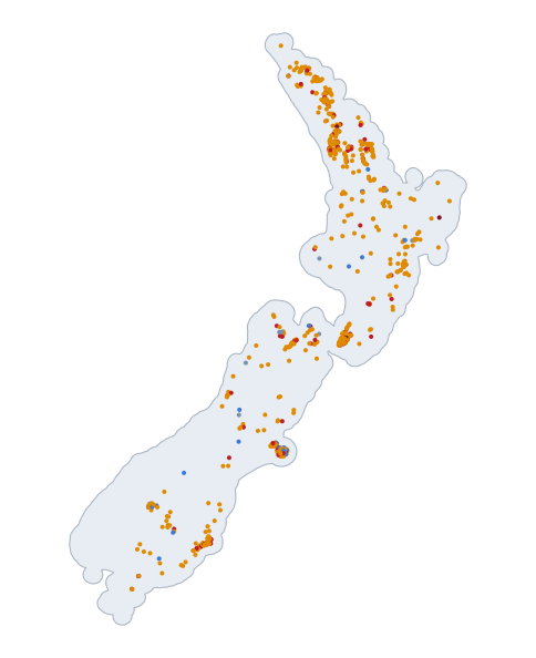 Map of the New Zealand measured set