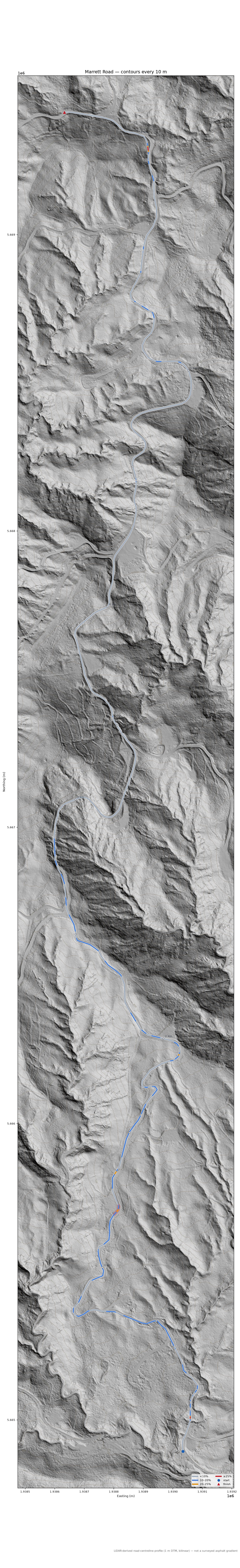 Marrett Road LiDAR hillshade map with contours