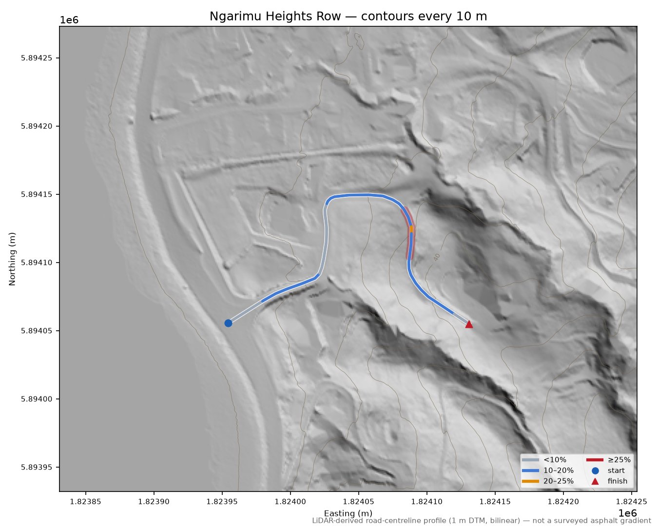 Ngarimu Heights Row LiDAR hillshade map with contours