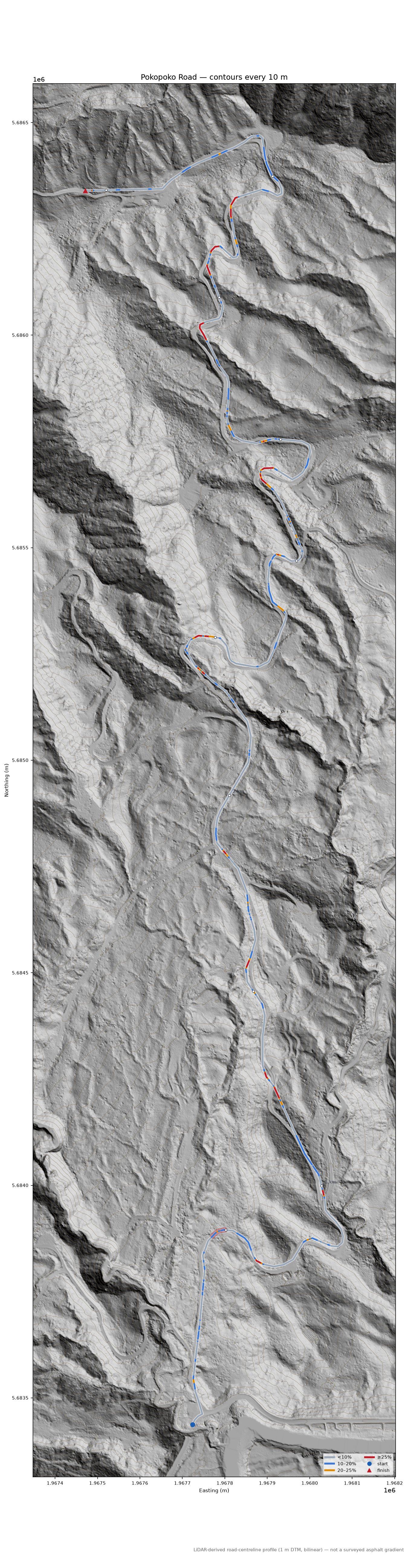 Pokopoko Road LiDAR hillshade map with contours