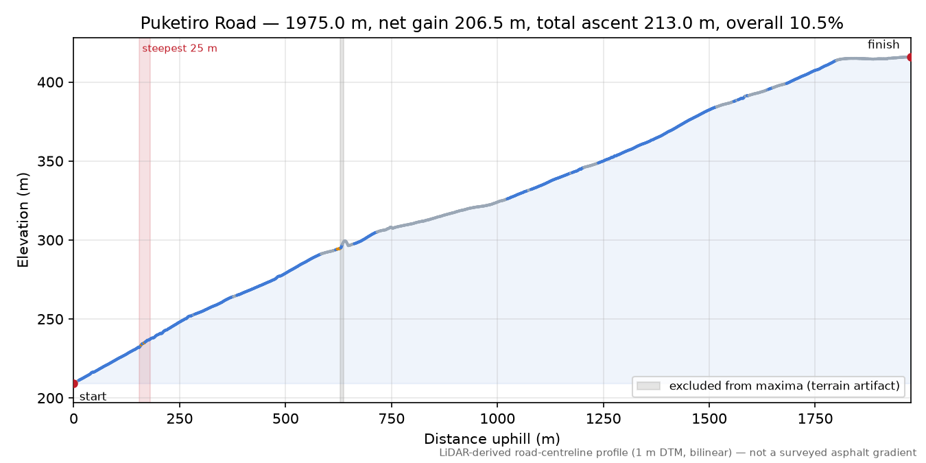 Puketiro Road elevation profile