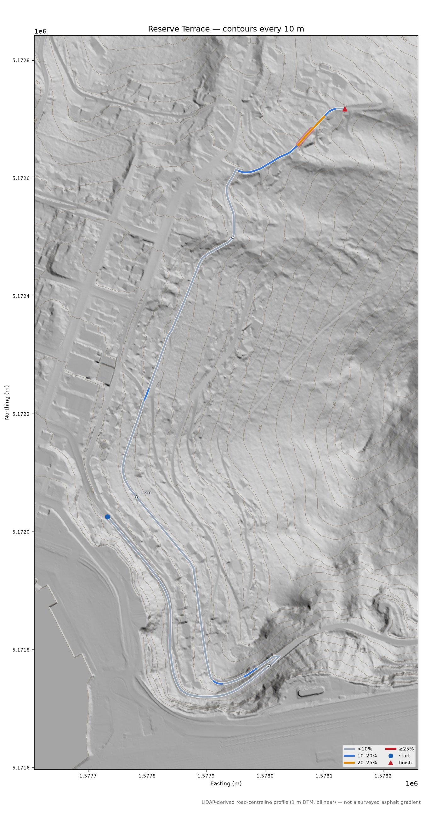 Reserve Terrace LiDAR hillshade map with contours