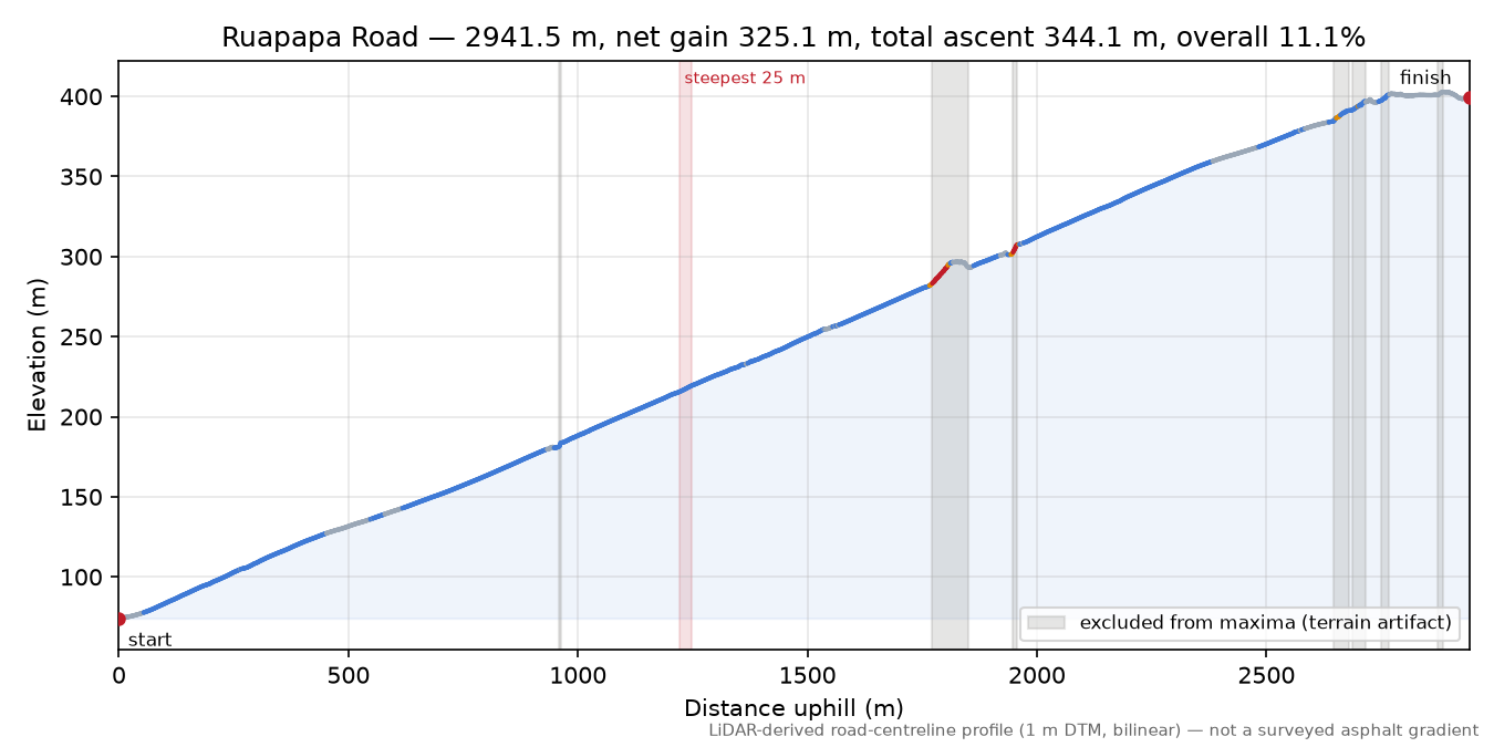 Ruapapa Road elevation profile