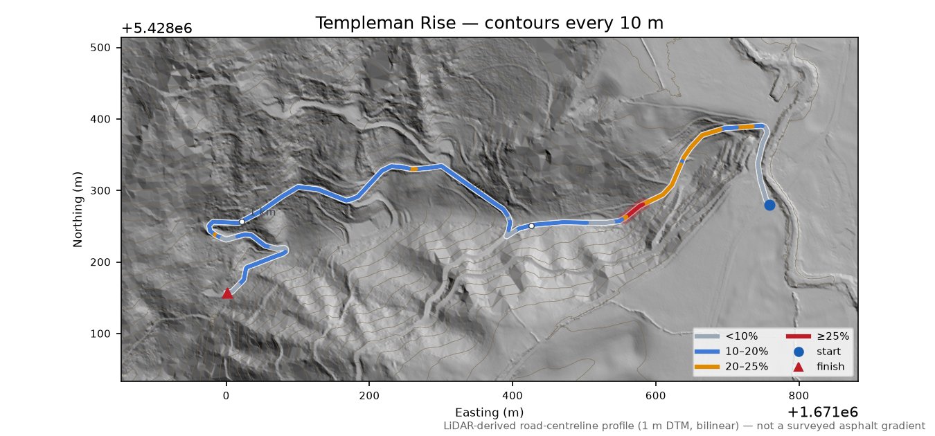 Templeman Rise LiDAR hillshade map with contours