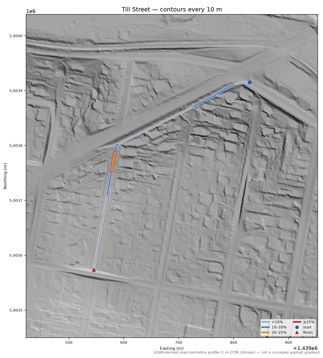 Till Street LiDAR hillshade map with contours