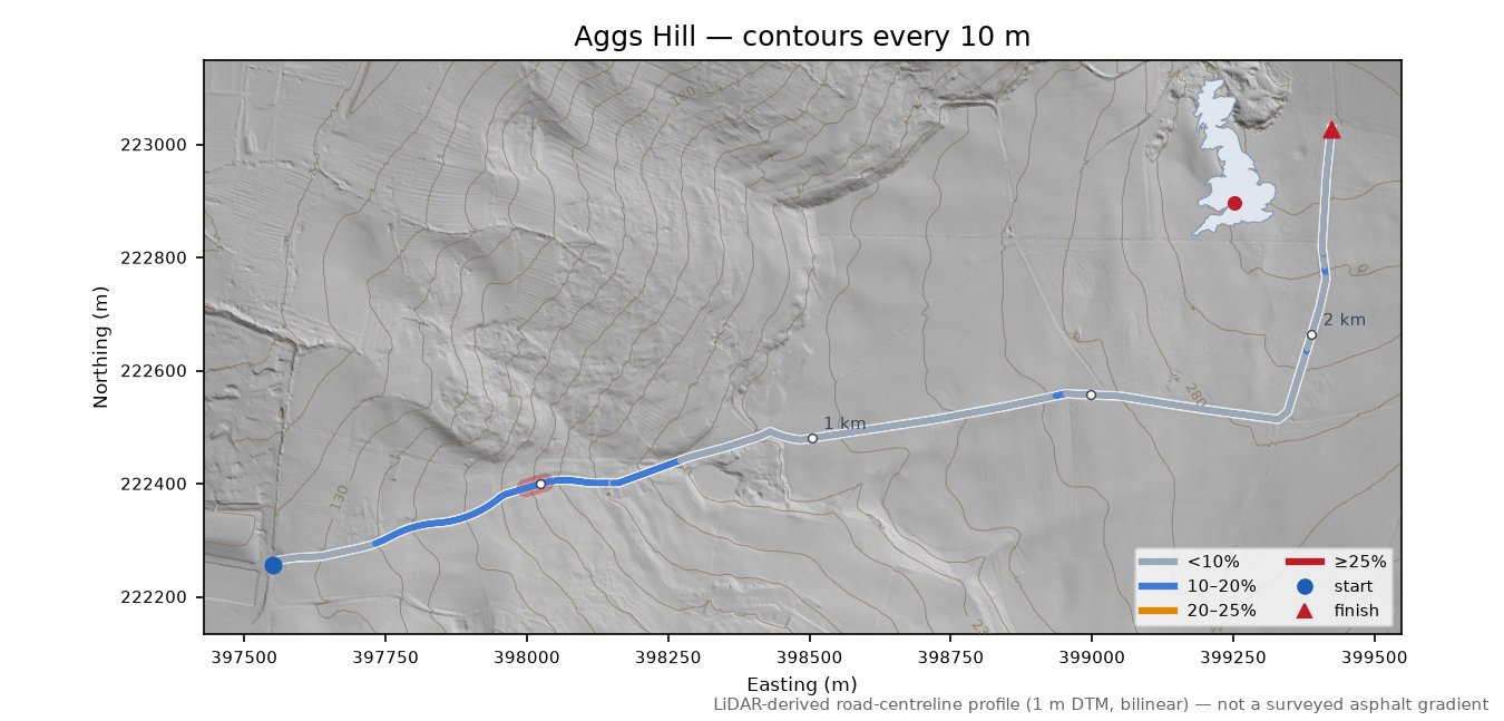 Aggs Hill LiDAR hillshade map with contours