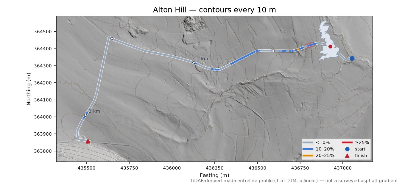 Alton Hill LiDAR hillshade map with contours