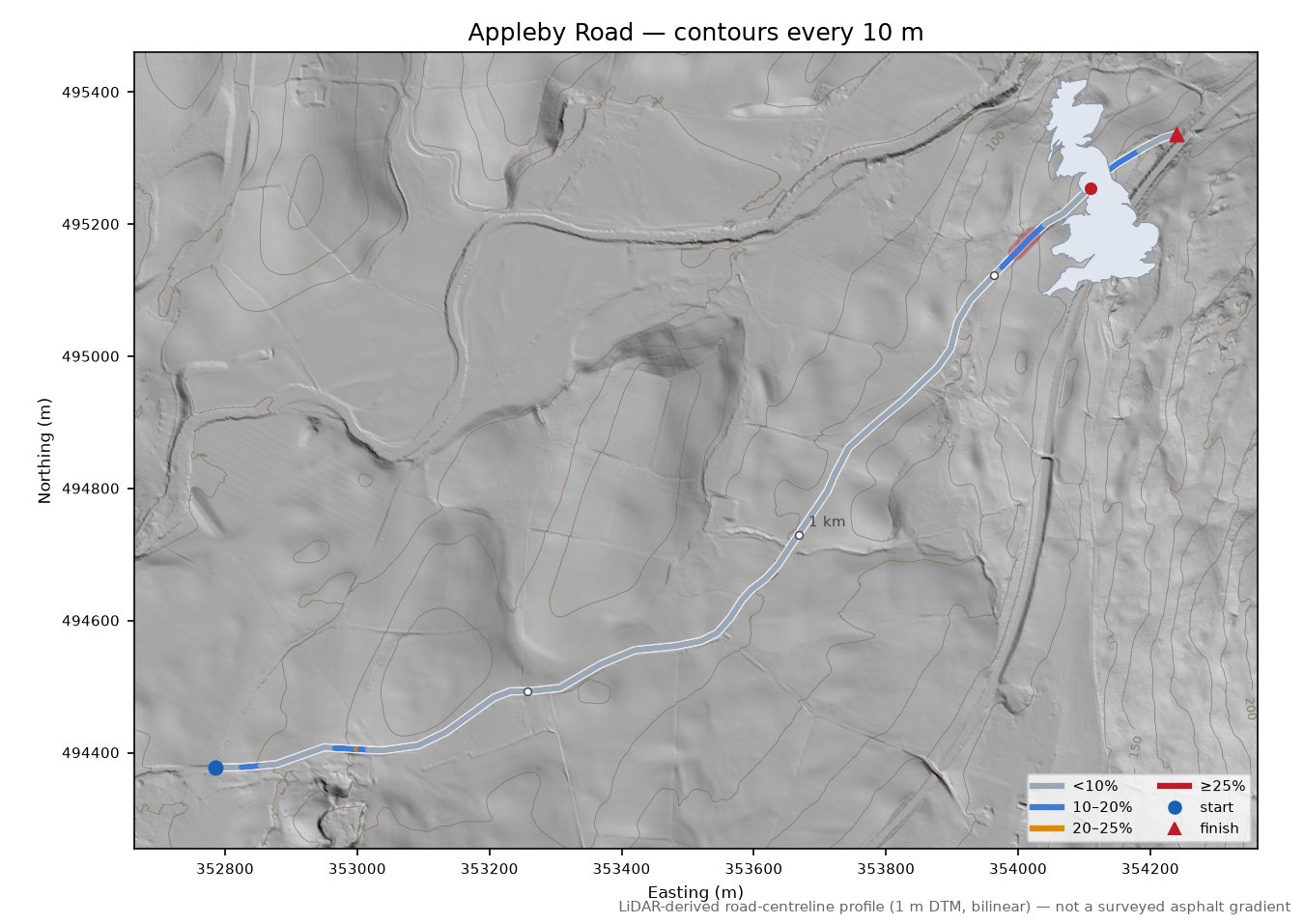Appleby Road LiDAR hillshade map with contours