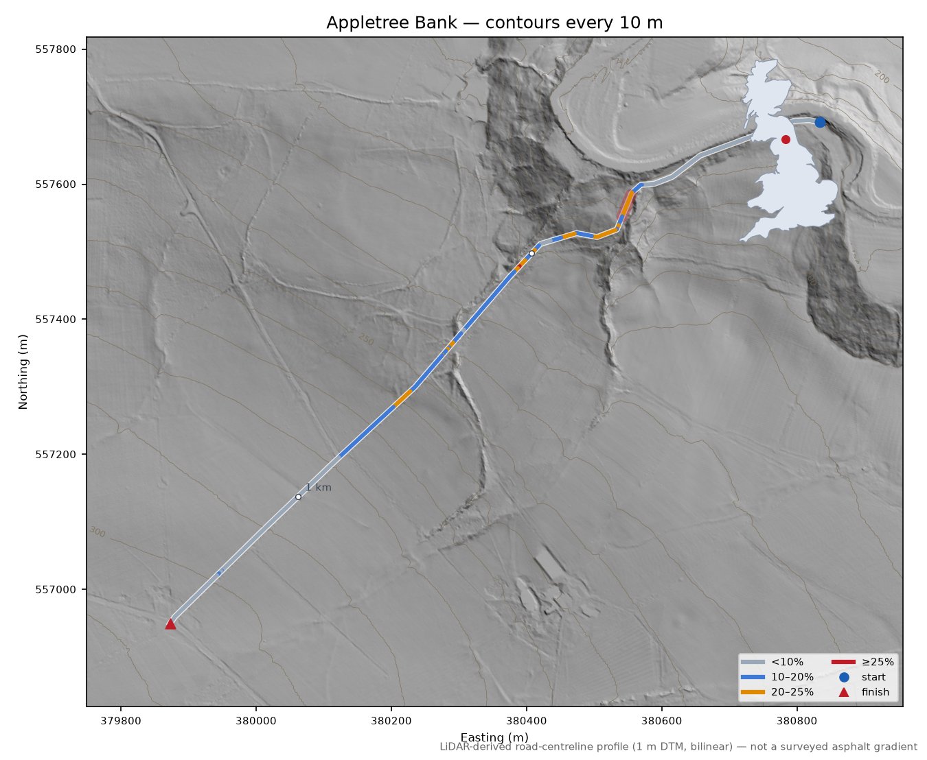 Appletree Bank LiDAR hillshade map with contours