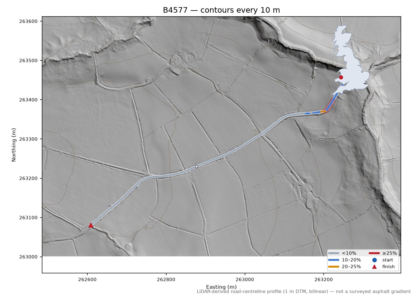 B4577 LiDAR hillshade map with contours