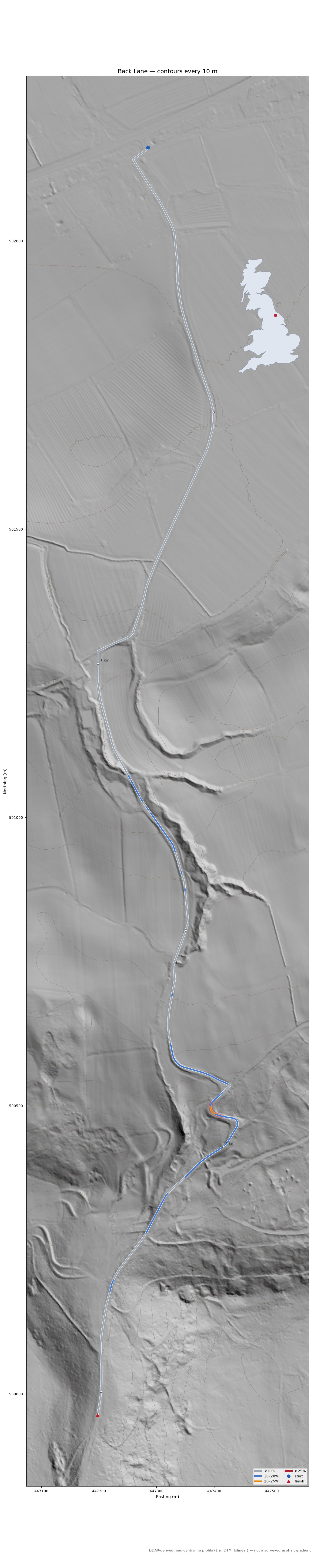 Back Lane LiDAR hillshade map with contours