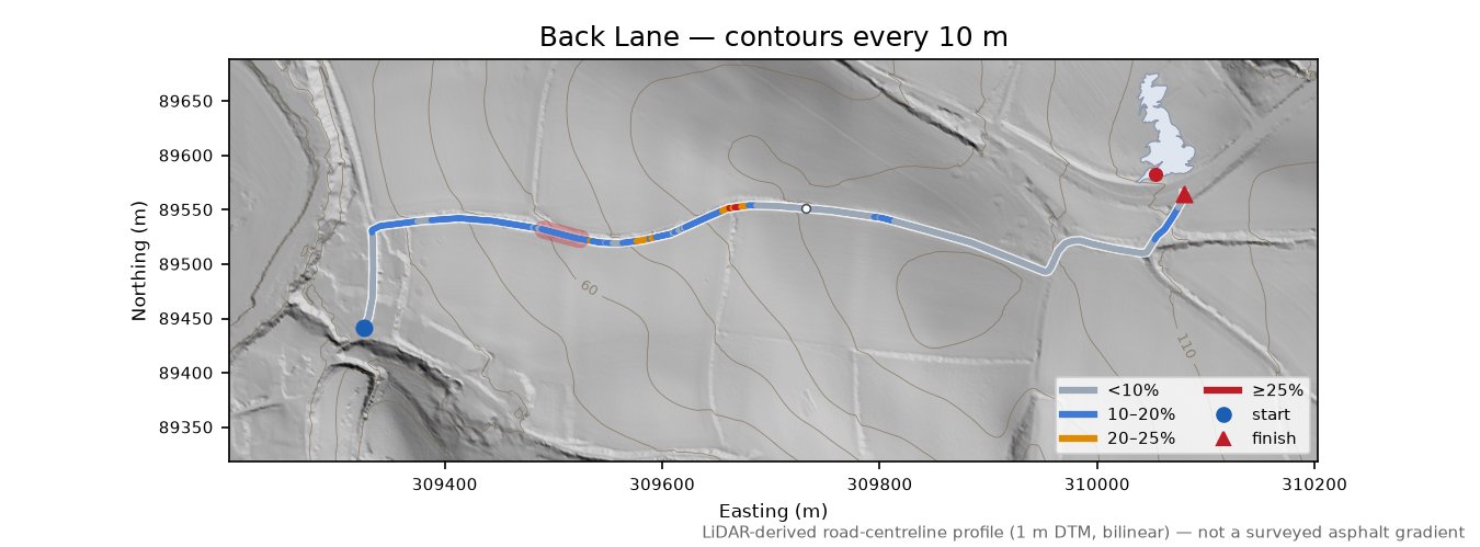 Back Lane LiDAR hillshade map with contours