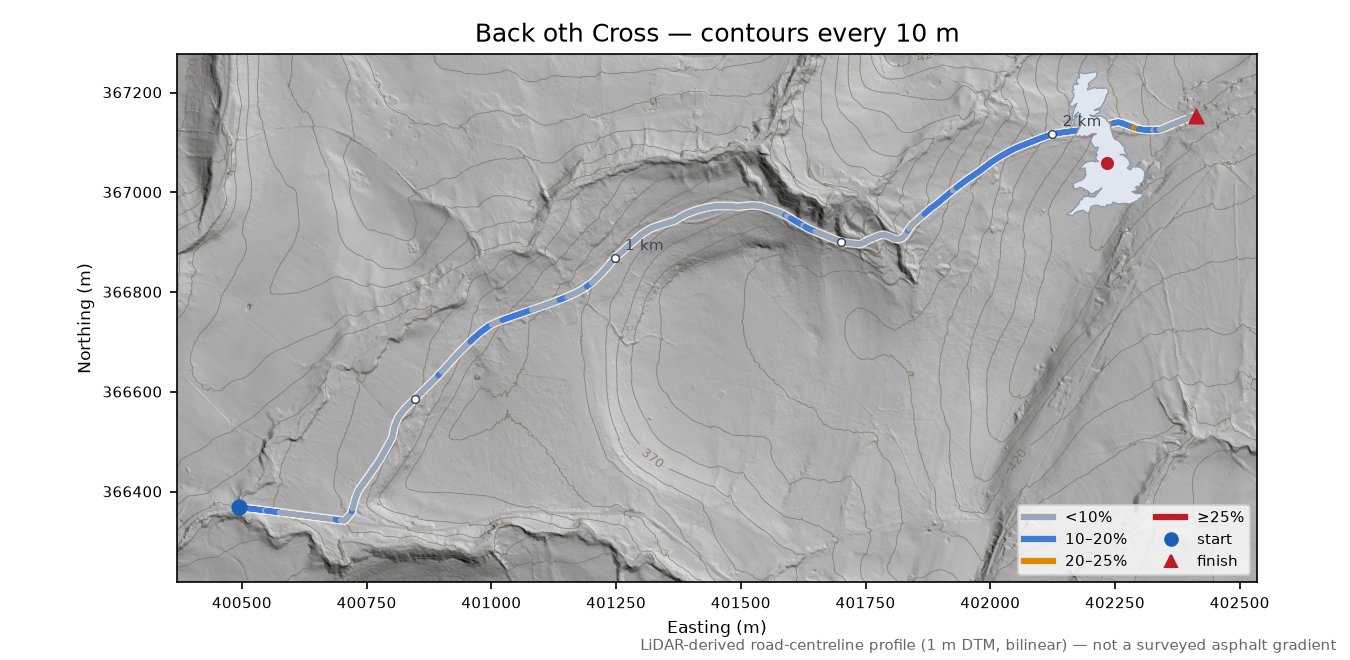Back oth Cross LiDAR hillshade map with contours