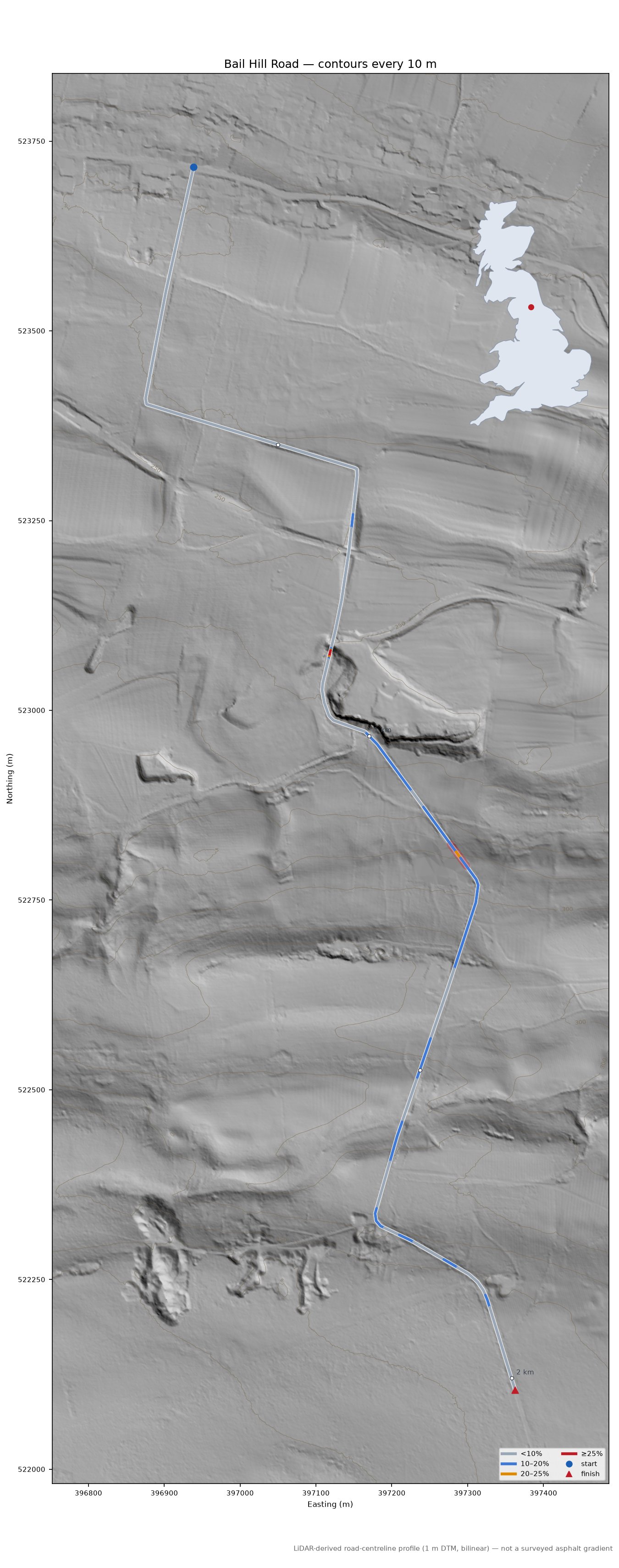 Bail Hill Road LiDAR hillshade map with contours