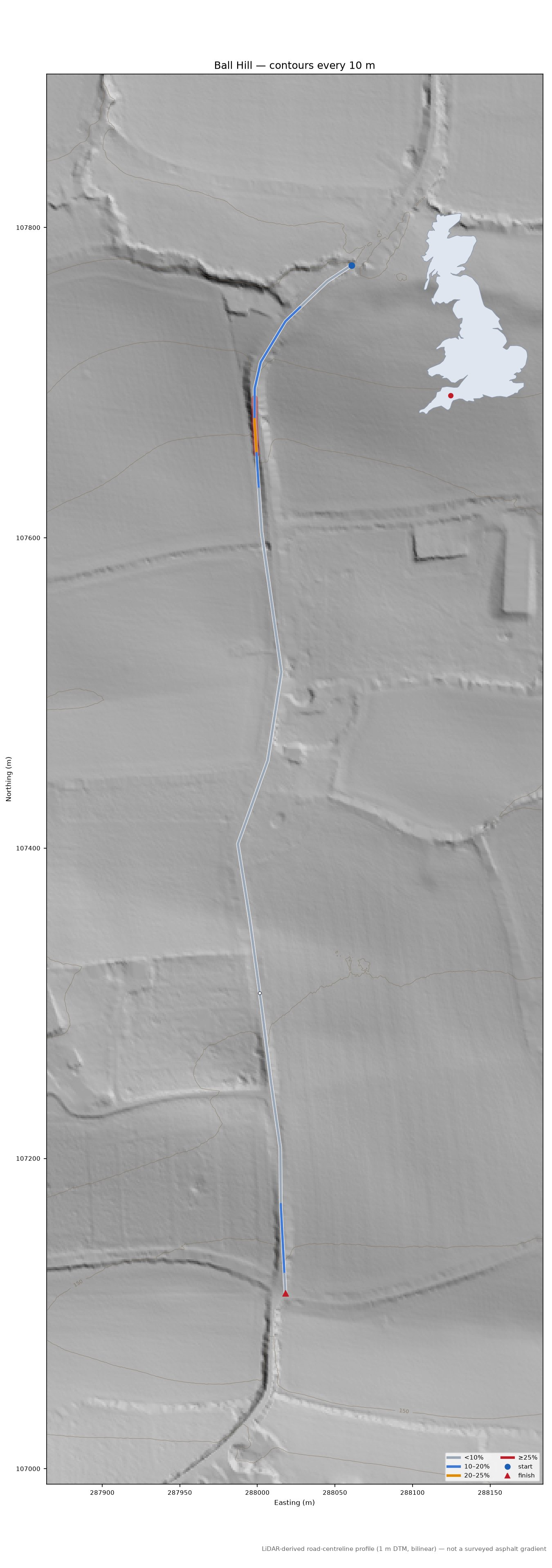 Ball Hill LiDAR hillshade map with contours