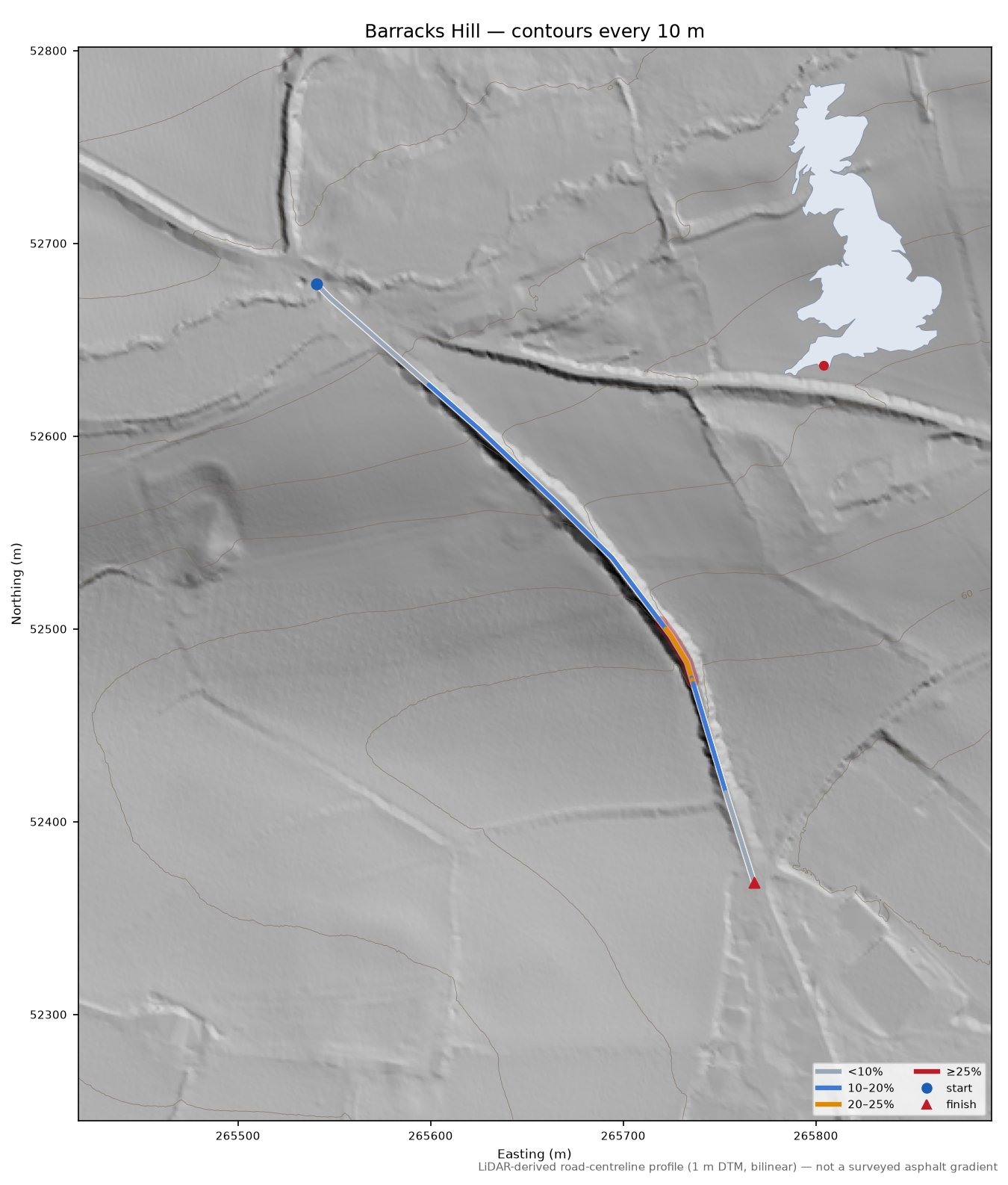 Barracks Hill LiDAR hillshade map with contours
