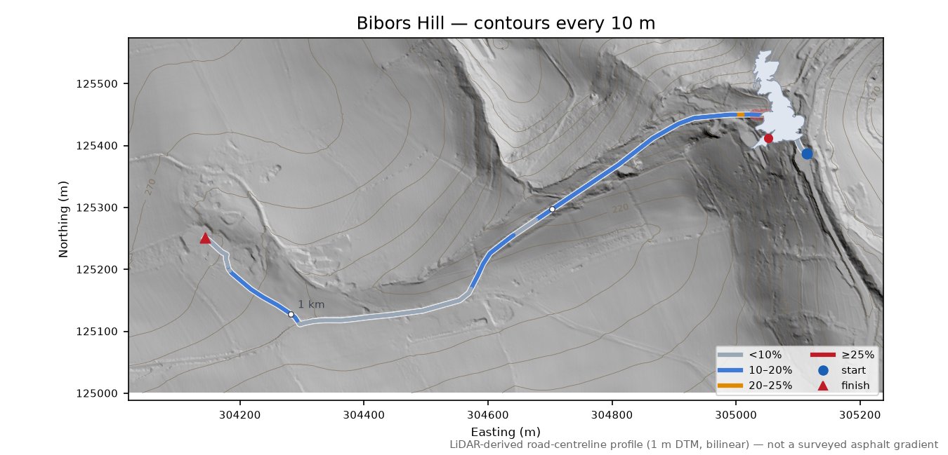 Bibors Hill LiDAR hillshade map with contours